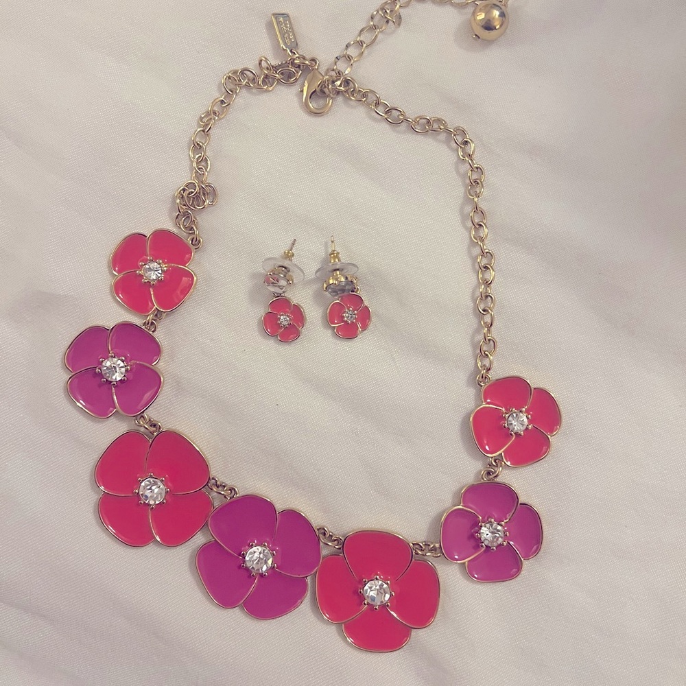 Kate Spade Flutter Floral Pink Necklace and Earrings